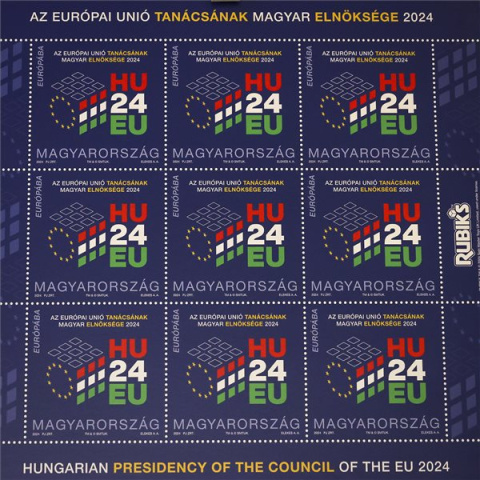 EU-elnökség - Alkalmi bélyegkisív kibocsátásával köszönti a Magyar Posta az Európai Unió Tanácsának magyar elnökségét